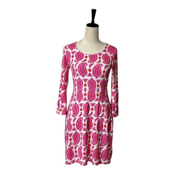 Boden A-line Dress Miriam Scoop Neck Trumpet Sleeves Pink Paisley Women’s Size 6 - Picture 1 of 11
